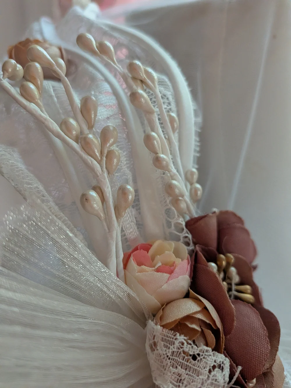 Vintage Floral Bridal Headband Off White